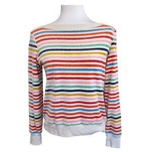 & Other Stories Sweater Rainbow Stripe Boat Neck Long Sleeve Velour Top Sz 6